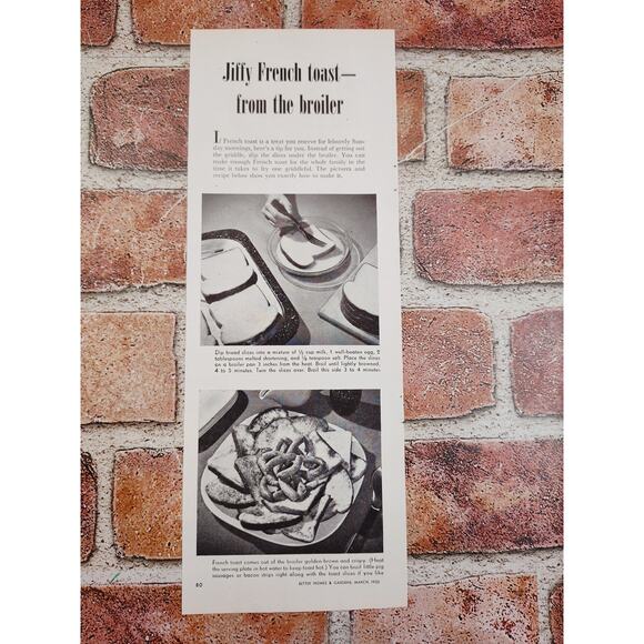 1950 Jiffy French Toast From the Broiler Vtg Print Article Breakfast Recipe Idea - Picture 1 of 6
